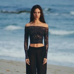 Zara seamless rhinestone mesh top in black (size XS-S)